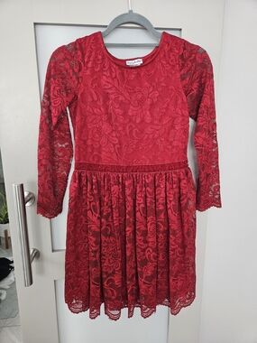Chasing Fireflies Red Lace Long-Sleeve Holiday Dress